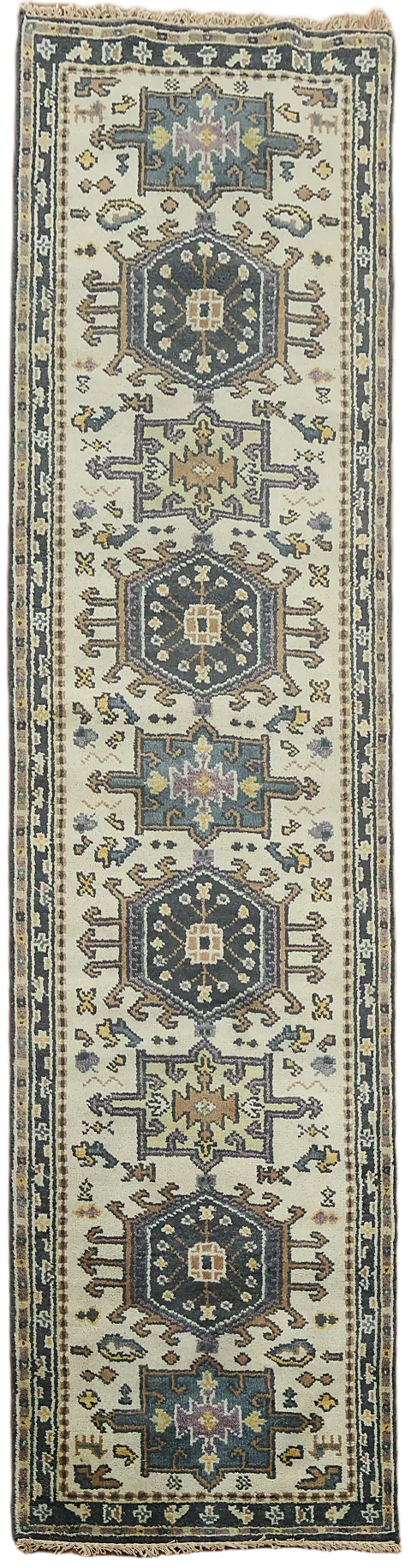 Geometric Heriz Serapi Wool Runner Rug 3x10