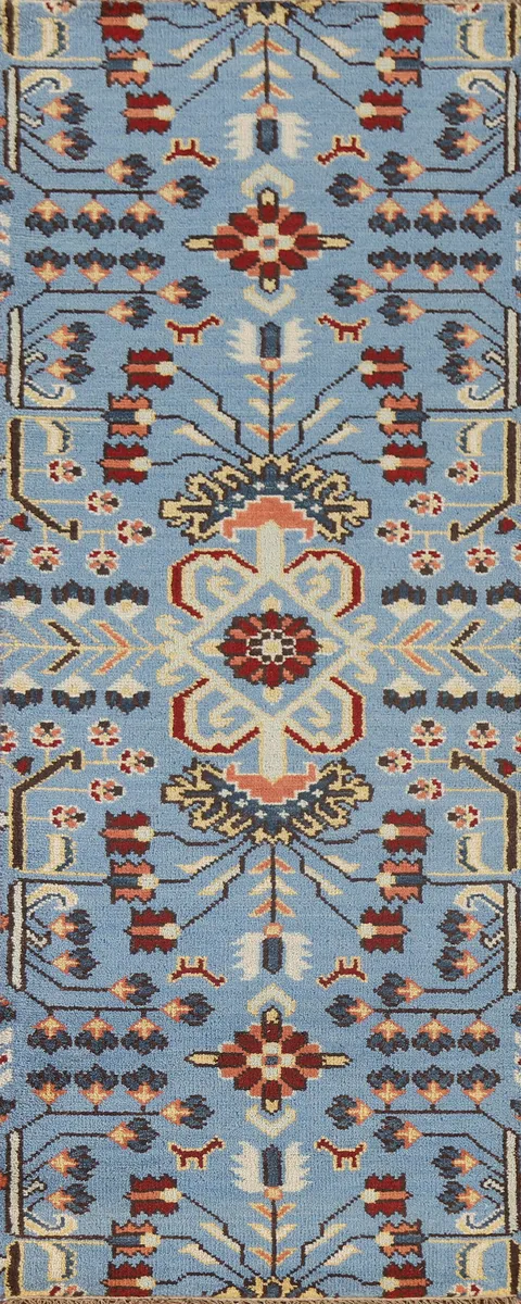 Light Blue Heriz Serapi Wool Runner Rug 3x8