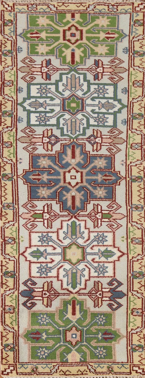 Geometric Heriz Serapi Wool Runner Rug 3x8