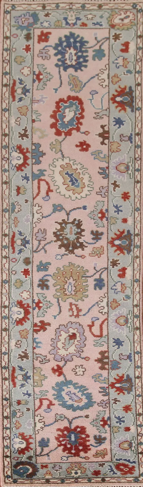 Pink Floral Oushak Indian Runner Rug 2x10