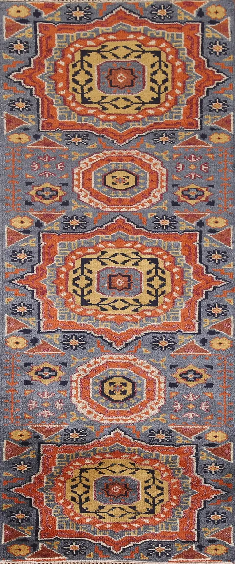 Geometric Kazak Indian Runner Rug 3x8