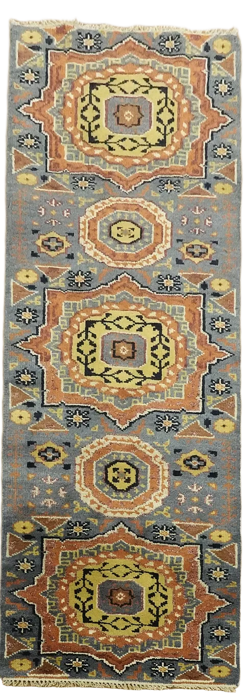 Geometric Kazak Indian Runner Rug 3x8