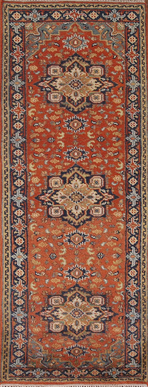 Orange Heriz Serapi Indian Runner Rug 3x8
