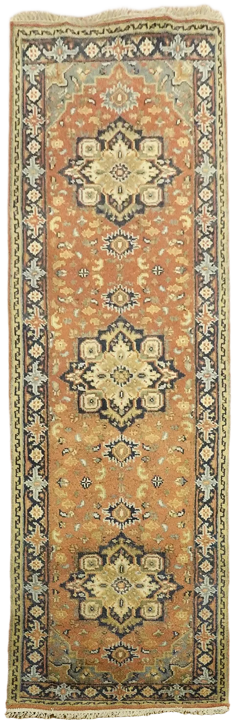 Orange Heriz Serapi Indian Runner Rug 3x8