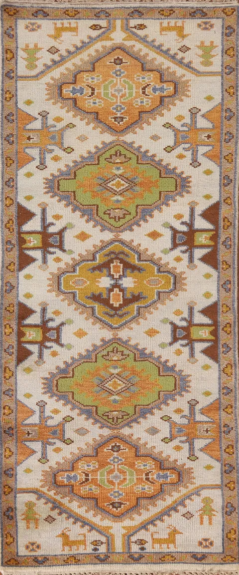 Geometric Heriz Serapi Indian Runner Rug 3x8