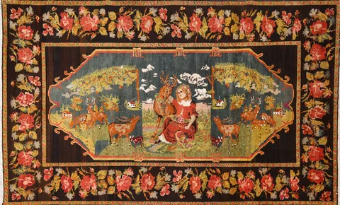 Animal Pictorial Kazak Vegetable Dye Area Rug 5x9