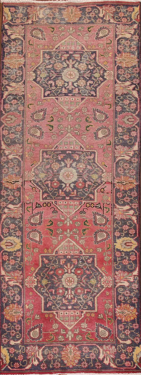 Pink Floral Tabriz Persian Runner Rug 4x11