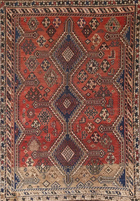Antique Vegetable Dye Qashqai Persian Rug 5x7