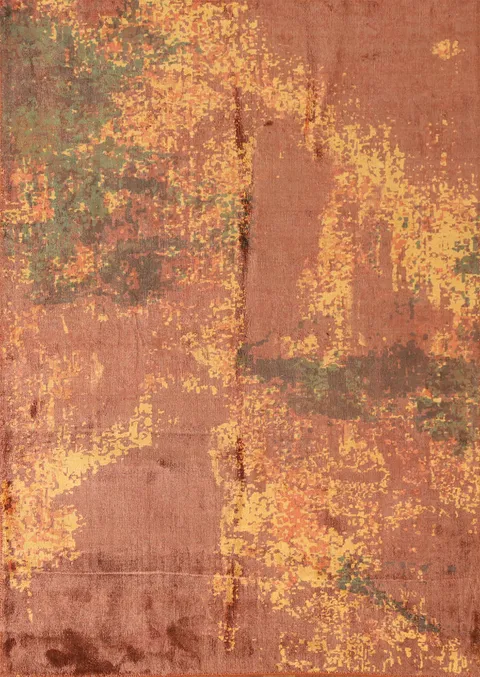 Orange Wool Abstract Indian Rug 4x6
