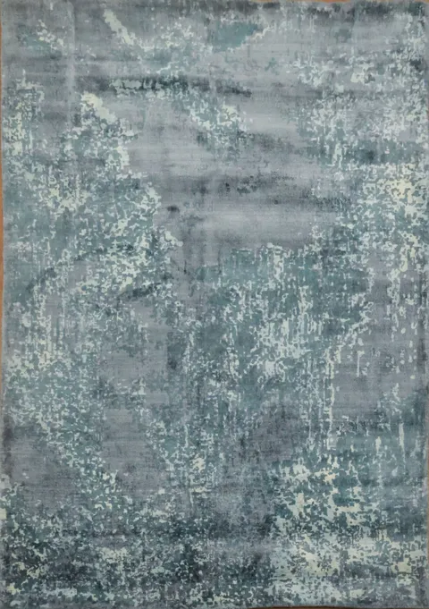 Gray Blue Modern Abstract Indian Rug 4x6