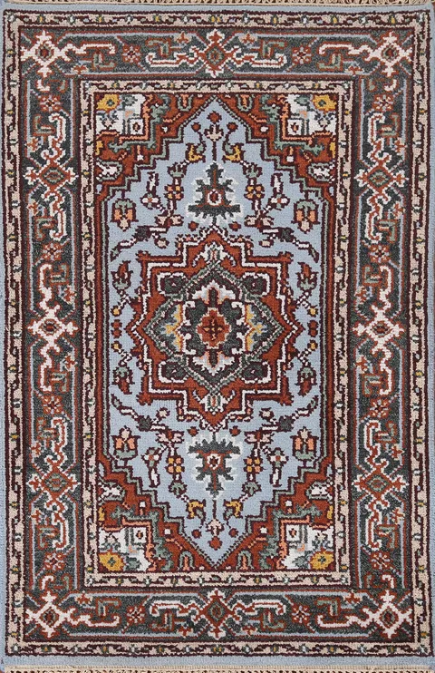 Light Blue Heriz Serapi Indian Wool Rug 3x5