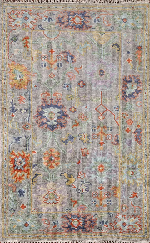 Gray Floral Oushak Oriental Rug 3x5