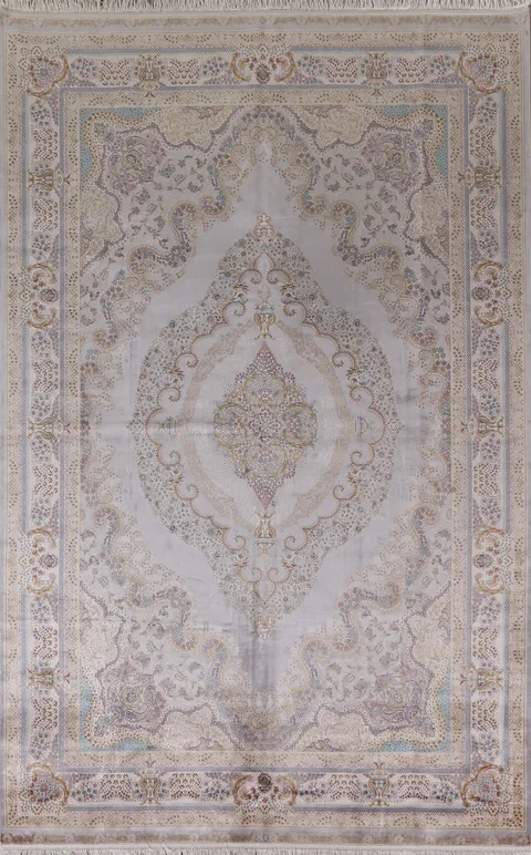 Silver Gray Turkish Qum Living Room Rug 7x10