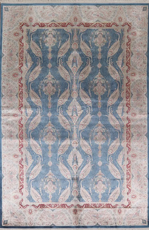 Traditional Blue Qum Turkish Area Rug 6x9