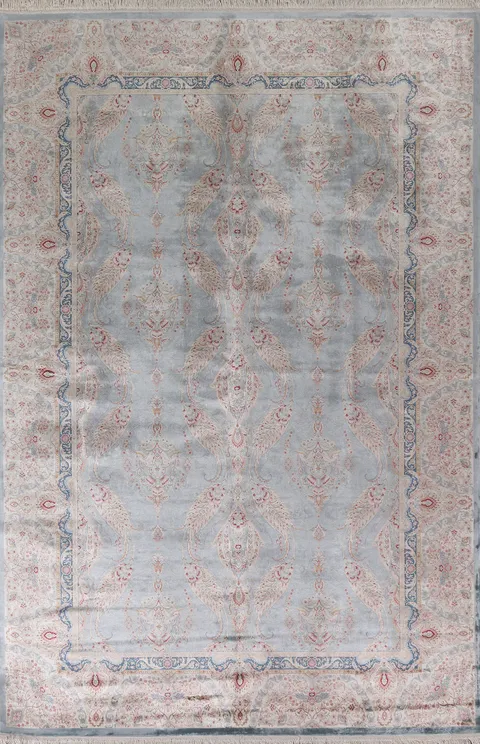 Gray Floral Qum Traditional Area Rug 6x9