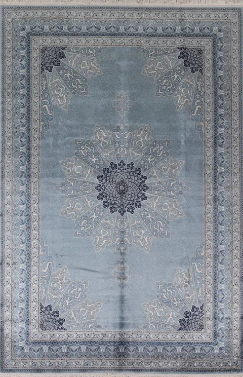 Blue/ Gray Silk Tabriz Traditional Area Rug 6x10