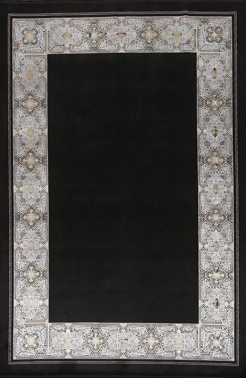Bordered Black Tabriz Traditional Area Rug 7x10