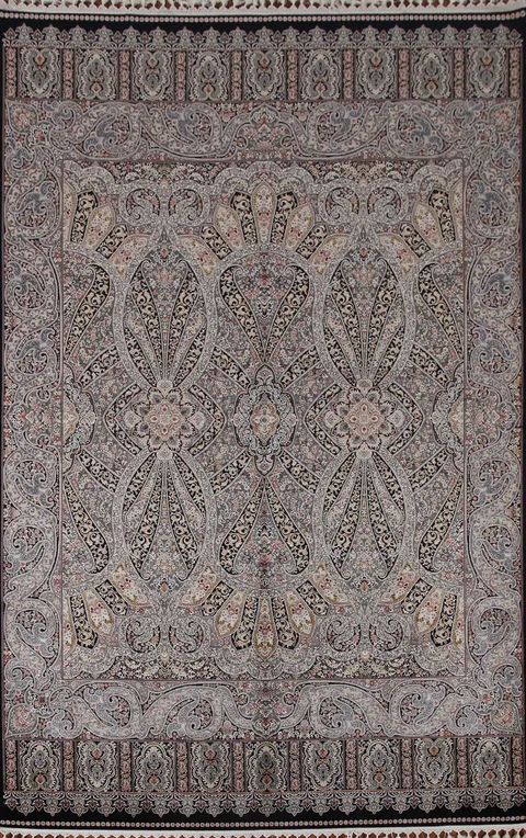 Floral Black Qum Traditional Area Rug 7x10