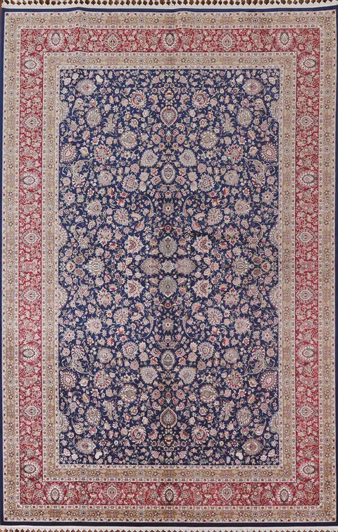 All-Over Floral Blue Tabriz Turkish Area Rug 7x10