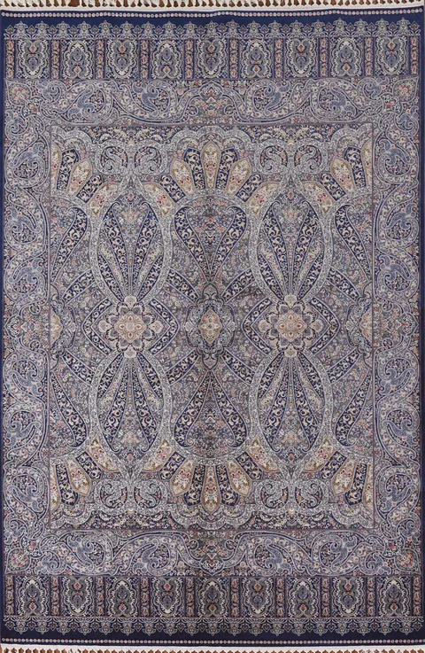 Navy Blue Qum Traditional Area Rug 7x10