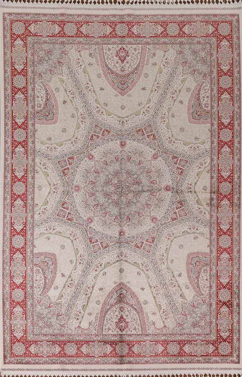 Traditional Ivory Qum Turkish Area Rug 6x10