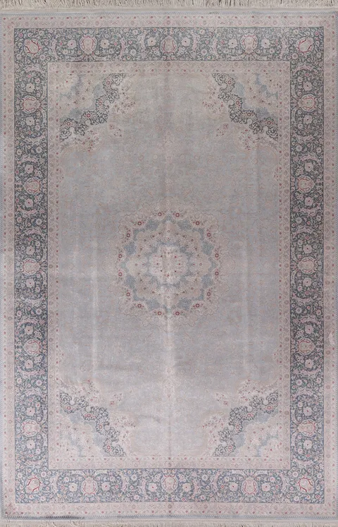 Silver Gray Qum Traditional Area Rug 6x10