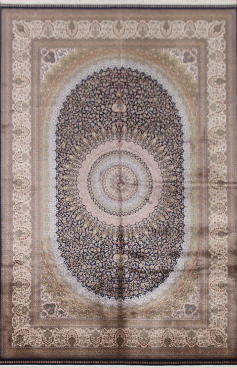 Dark Blue Silk Qum Traditional Area Rug 7x10