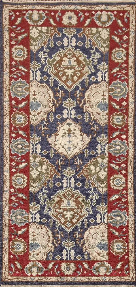 Handmade Navy Blue and Red Heriz Serapi Indian Rug 3x6