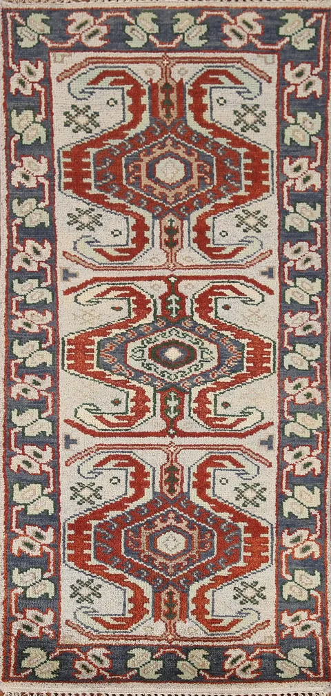 Geometric Heriz Serapi Foyer Indian Rug 3x6