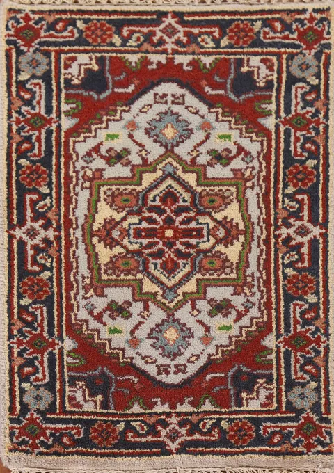 Geometric Heriz Serapi Indian Wool Rug 2x3