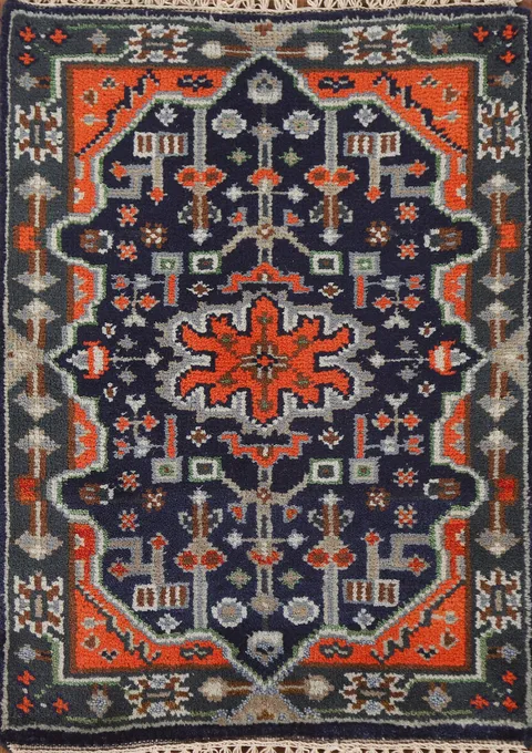 Navy Blue Heriz Serapi Indian Rug 2x3
