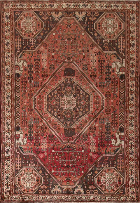 Vintage Wool Shiraz Persian Area Rug 6x9