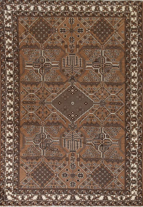 Brown Geometric Bakhtiari Persian Area Rug 7x9