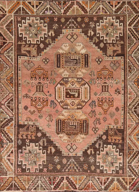 Vintage Wool Qashqai Persian Rug 4x5