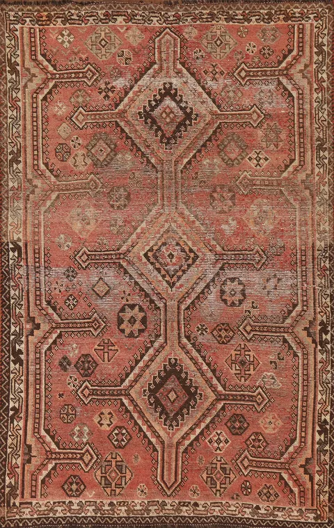 Antique Wool Qashqai Persian Rug 4x7