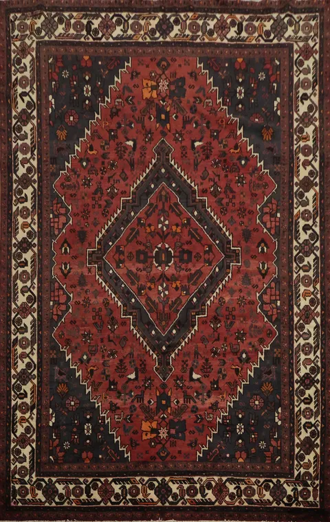 Bold Persian Shiraz Tribal Area Rug with Classic Diamond Pattern 7x10