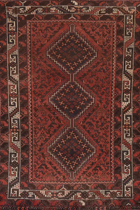 Vintage Wool Qashqai Persian Rug 4x7