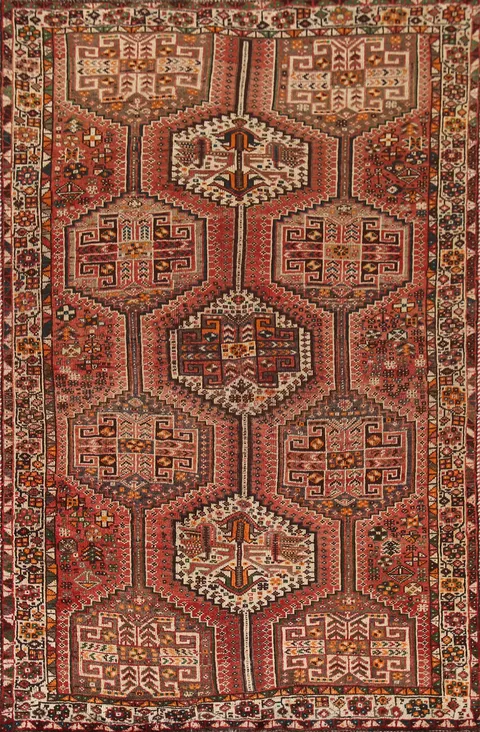 Vintage Wool Qashqai Persian Area Rug 5x8