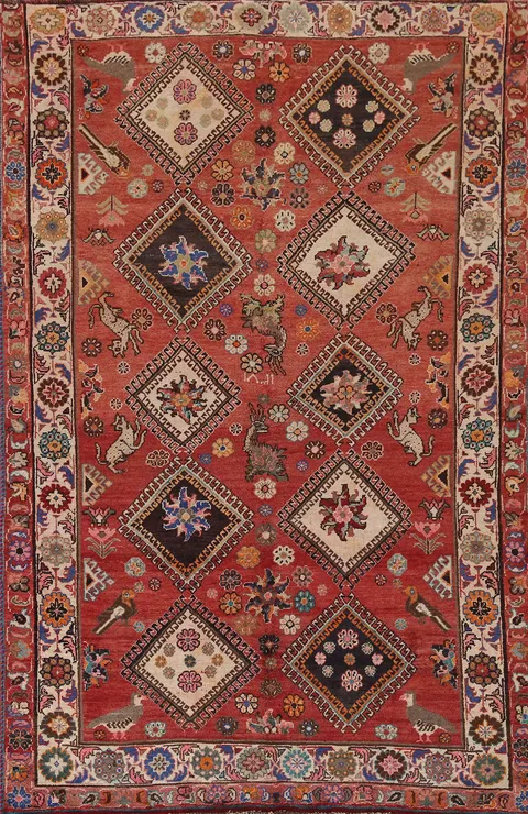 Animal Pictorial Shiraz Persian Area Rug 5x8