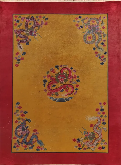 Antique Vegetable Dye Art Deco Nichols Chinese Rug 9x11