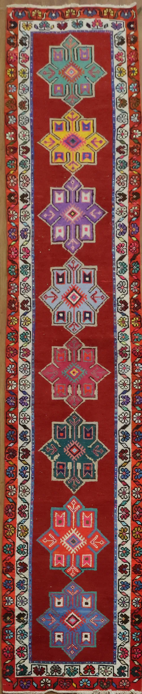Silk Red Anatolian Turkish Runner Rug 3x13