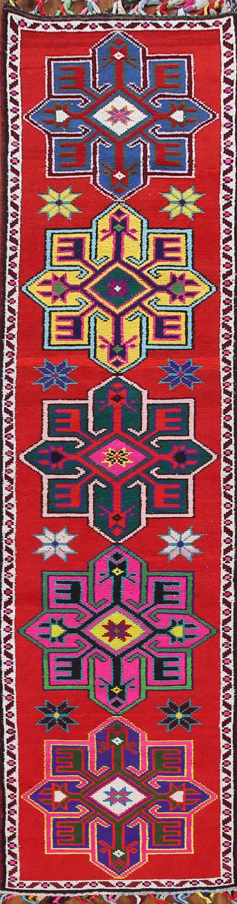 Geometric Silk Anatolian Turkish Runner Rug 3x14