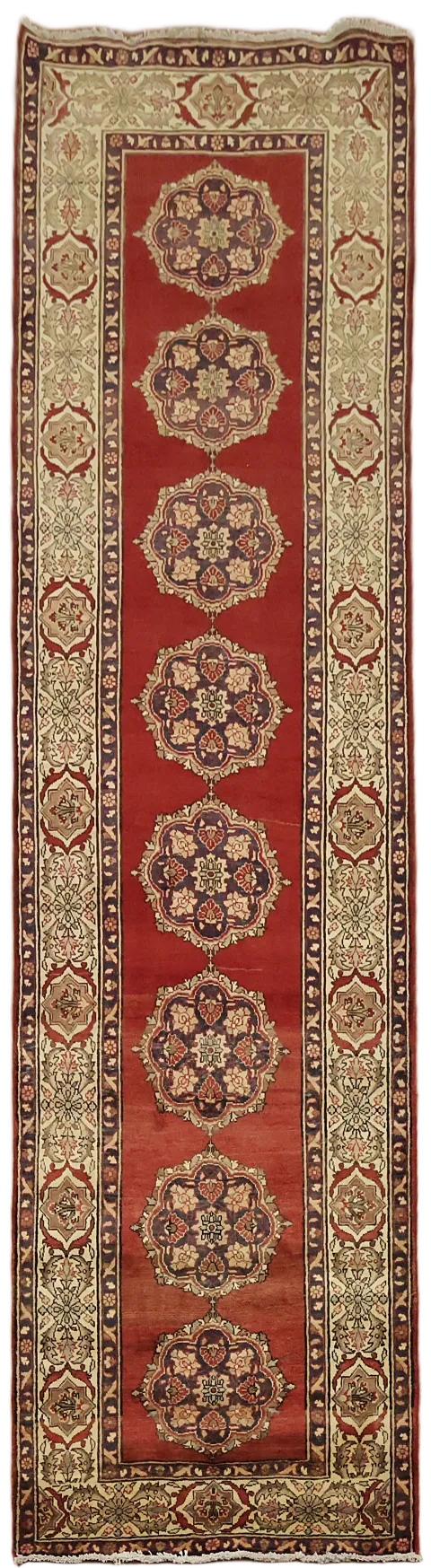 Elegant Red Tabriz Persian Runner Rug with Intricate Medallion Patterns 4x13