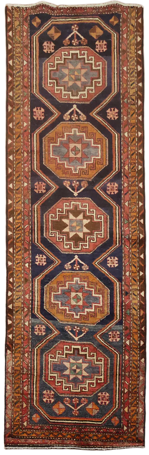 Vintage Geometric Tribal Ardebil Persian Runner Rug 3x10