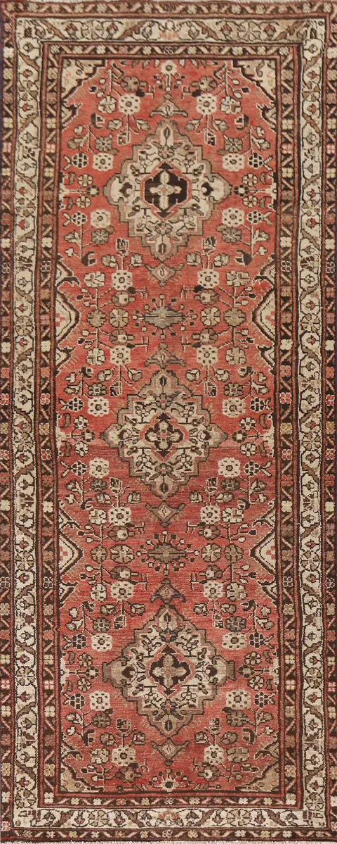 Vintage Wool Hamedan Persian Runner Rug 3x10