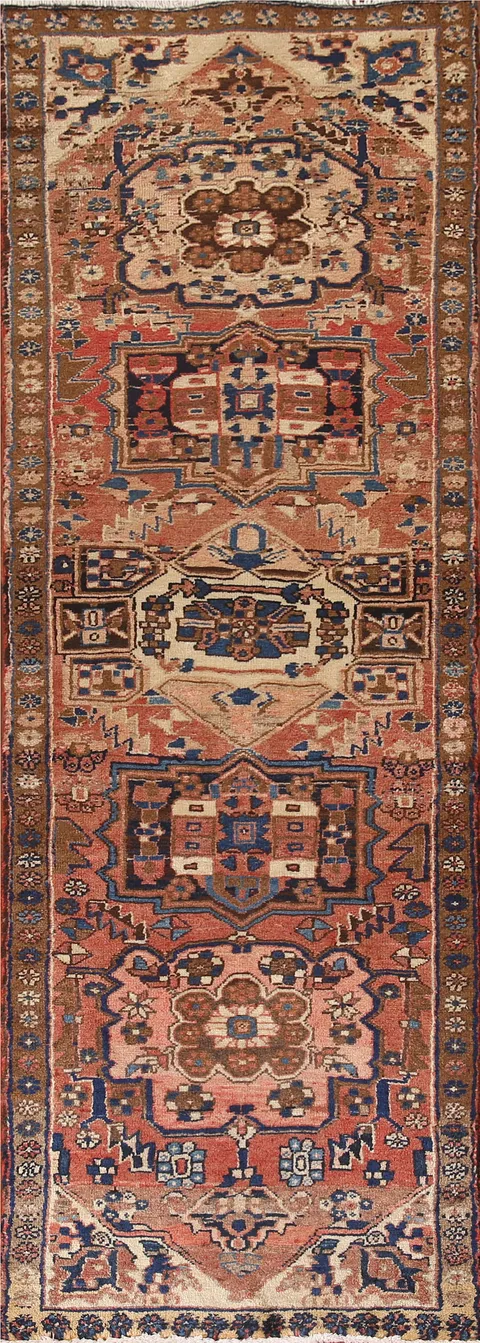 Handmade Heriz Persian Runner Rug 3x10
