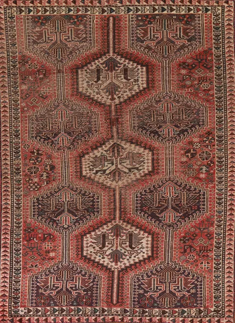 Antique Wool Qashqai Persian Rug 5x7