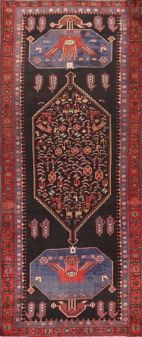 Black Tribal Wool Bidjar Persian Runner Rug 4x12