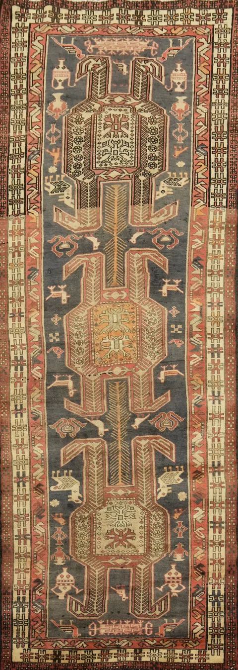 Vintage Tribal Geometric Ardebil Persian Runner Rug 4x11