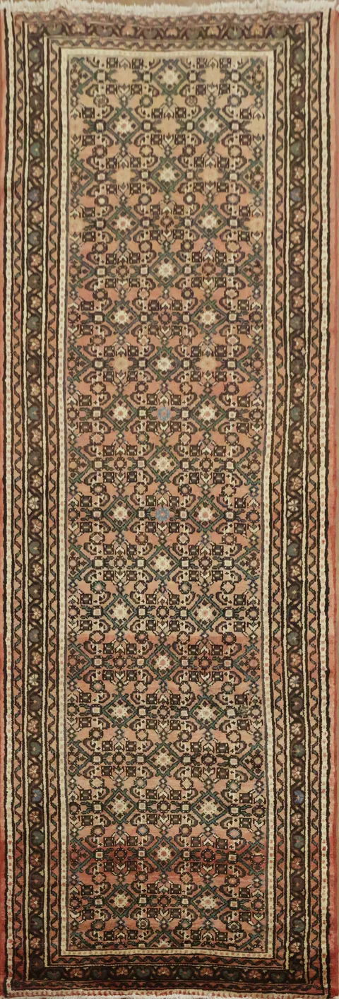 Geometric Wool Hamedan Persian Runner Rug 3x10